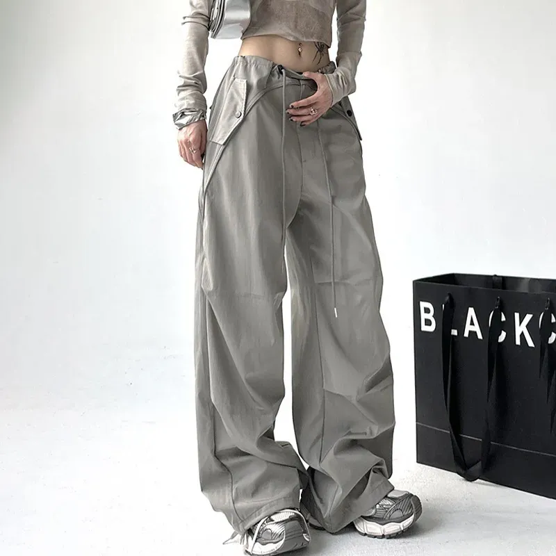 【MODERNIF】Linen Banding Cargo Wide Pants Beige Wide-Leg Cargo Linen-Blend Pants | Boho Pink