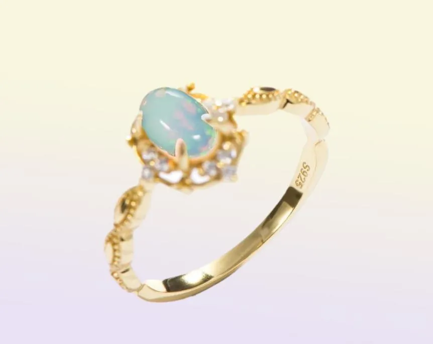 Kuololit Natural Opal Gemstone Rings For Women 925 Sterling Silver Fire Stone Yellow Color Ring Wedding Engagement Fine Jewelry Y14784736