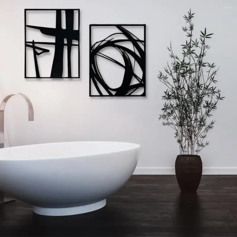 Dekorativa figurer 3D -linje metalljärnvägg hängande svart abstrakt minimalistisk konstdekoration vardagsrum sovrum heminredning målning