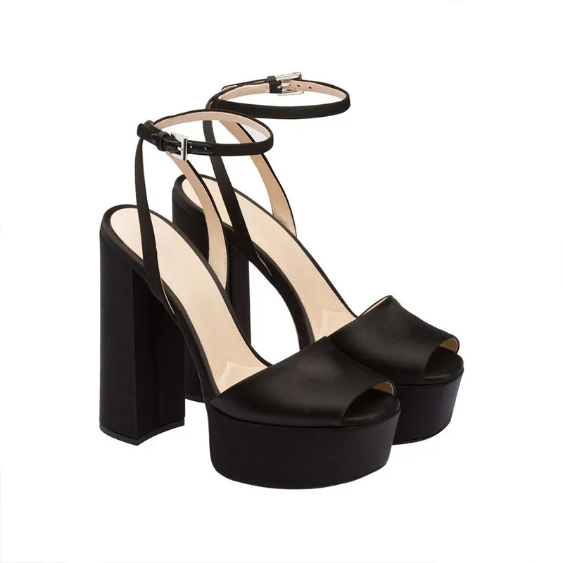 Silk Peep Toe Platform Sandals High Heels Ankle Strap Heeled Pumps