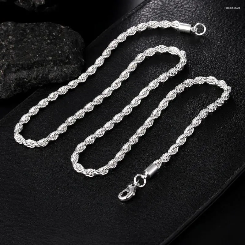 Pendenti squisiti catena di corda da 4 mm 925 collane in argento sterling per uomo uomo classico gioiello di gioiello regalo feste