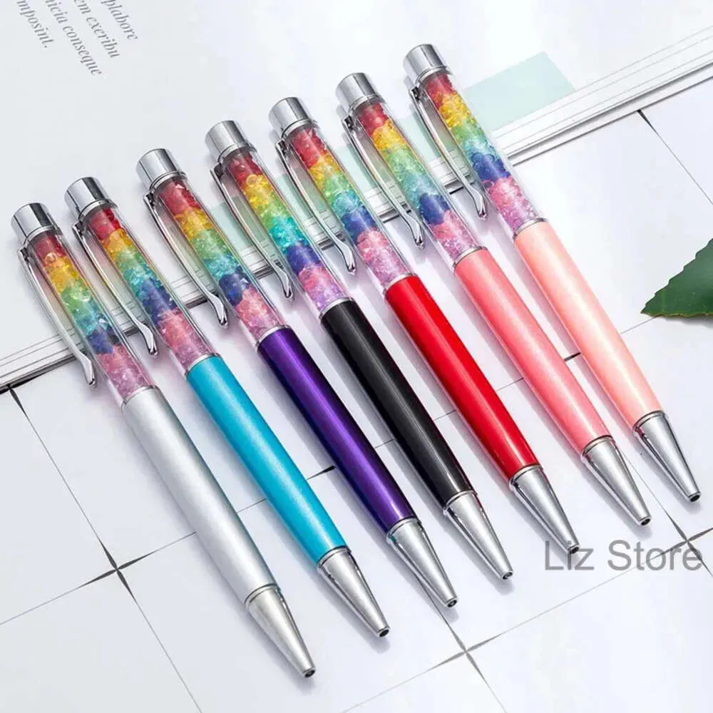 Metal Rainbow Student Hurtowe pióro Kryształ Pisanie Ballpoint Diamond Pens