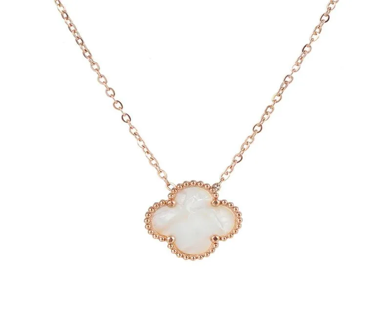 Wholale Ladi Clover Shell Pendant Stainls Steel 18K Rose Gold Women Necklace2875151