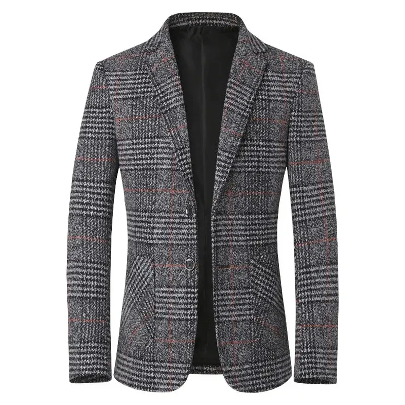 Autumn Men Plaid Blazers Suits Jackets Male Korean Design Coats Spring Business Casual Slim Fit Clothing 240407