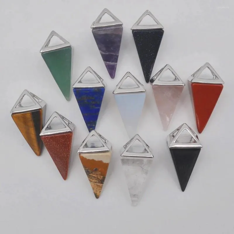 Colliers pendants Stone mixte Agate Tigereye Sandstone Amethyst Natural Gem Quadrilatérale Pendulum bijoux pour femme Gift (10 PCS / Lot)