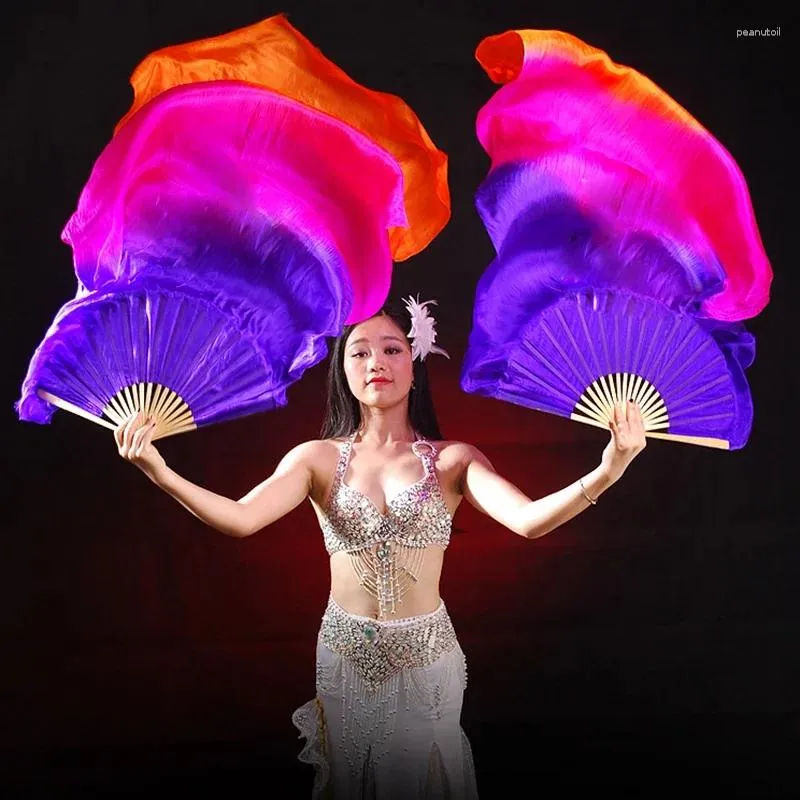Stage Wear 18 Colors Performance Property Dance Fans Silk Veils Colored 180cm Women Belly Fan (2 Pieces)