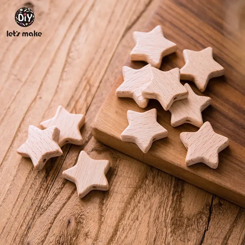 Laten we 100 stks baby kinderziektes maken, een gratis sterrenvorm Beech Wood Diy Nursing Bracelet Food Grade houten tanden 240415