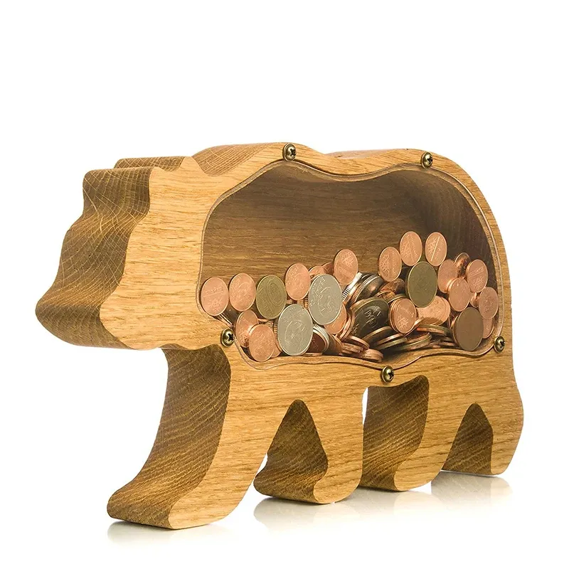 Aquariums Wooden Animal Piggy Bank Cute Dinosaur Pig Cat Fish Bear Animal Money Boxes Coin Piggy Bank Desktop Ornament Coin Storage Tank