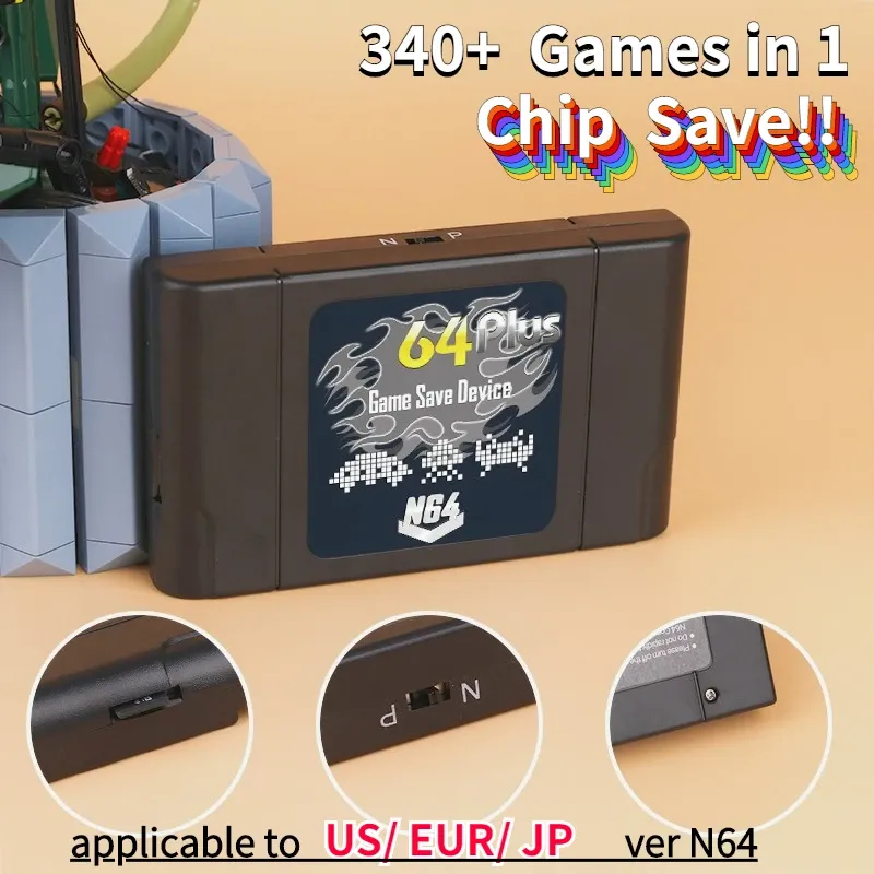 Kort 340+ spel i 1 retro -spelkassett för oss/ JP/ EUR N64 Videospelkonsoler Regiom Gratis chip Spara med Bad Conker 007