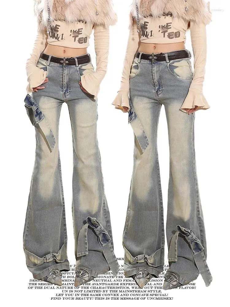 Jeans féminins Black Gothic Flare Aesthic Aesthetic Vintage Cowboy Pantalon Harajuku pantalon denim Y2K Emo 2000 Vêtements trash 2024