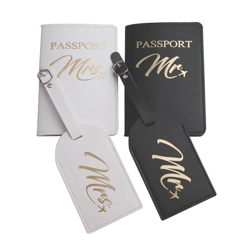 Holders Solid Mr Mme Passport Cover Luggage Tag Couple de mariage Couvre de passeport Couverture de couverture de voyage de voyage Couverture de passeport CAVERS CH26LT45