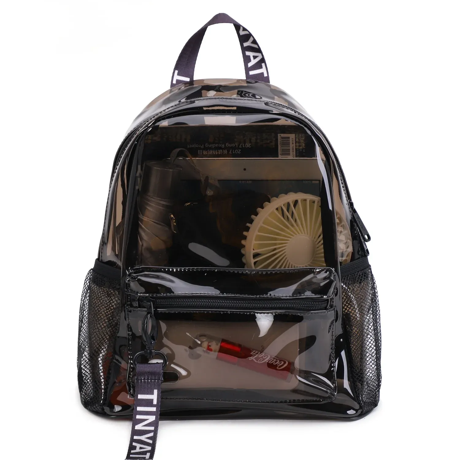 Çantalar Clear Pvc Kadın Jöle Okul Çantaları Siyah fermuarla cep düz renkli şeffaf sırt çantası kızlar için seyahat