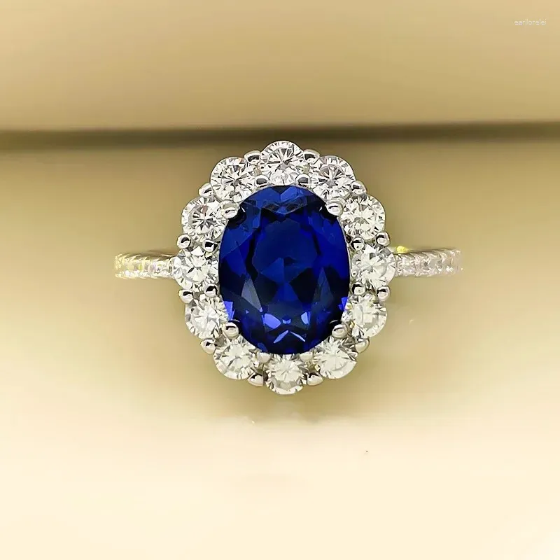 Cluster Rings Xiushu High Definite 3- Imitation Royal Sapphire Ring for Women 925 Silver Design Luxury