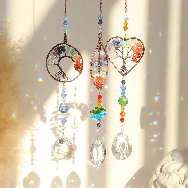 Decorative Figurines Colorful Tree Of Life Crystal Chakra Sun Catcher Hanging Prism For Car Home Garden Decor Dream Rainbow Hang