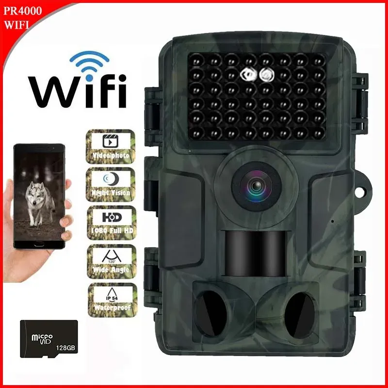 Cameras PR4000 WiFi Hunting Camera Bluetooth 1080P 32MP Infrared Night Vision IP66 Waterproof 2.0 inch LCD Wildlife Scouting Trail Photo