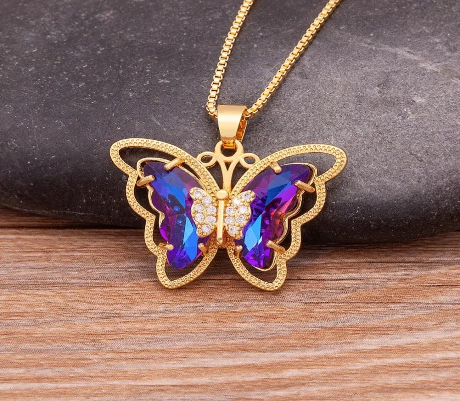 Mode topkwaliteit Oostenrijkse kristal zirkon 10 kleuren vlinder hanger voor vrouwen glamour vrouwelijke kleurrijke dieren ketting sieraden 3553988