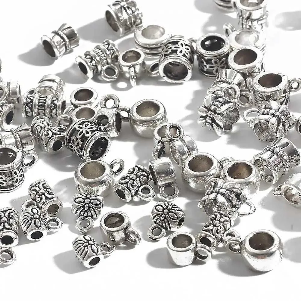 Flower Silver Tube Beads: 20-for DIY Jewelry, Bracelets