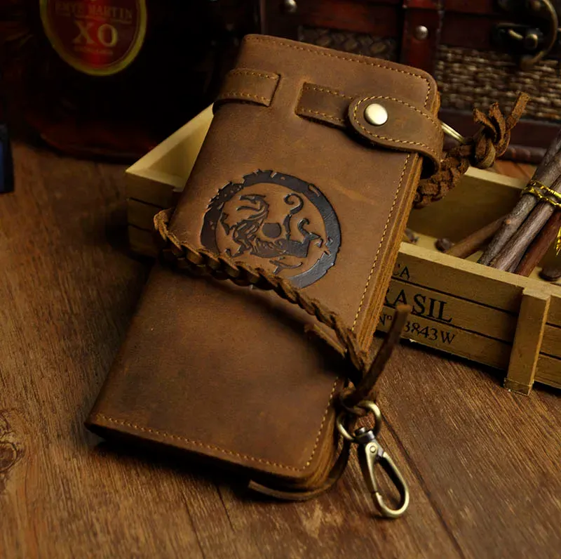 Wallets Cattle Male Organizal Crazy Horse Real leather Design Checkbook Chain Wallet Purse Clutch Handbag For Men 3377