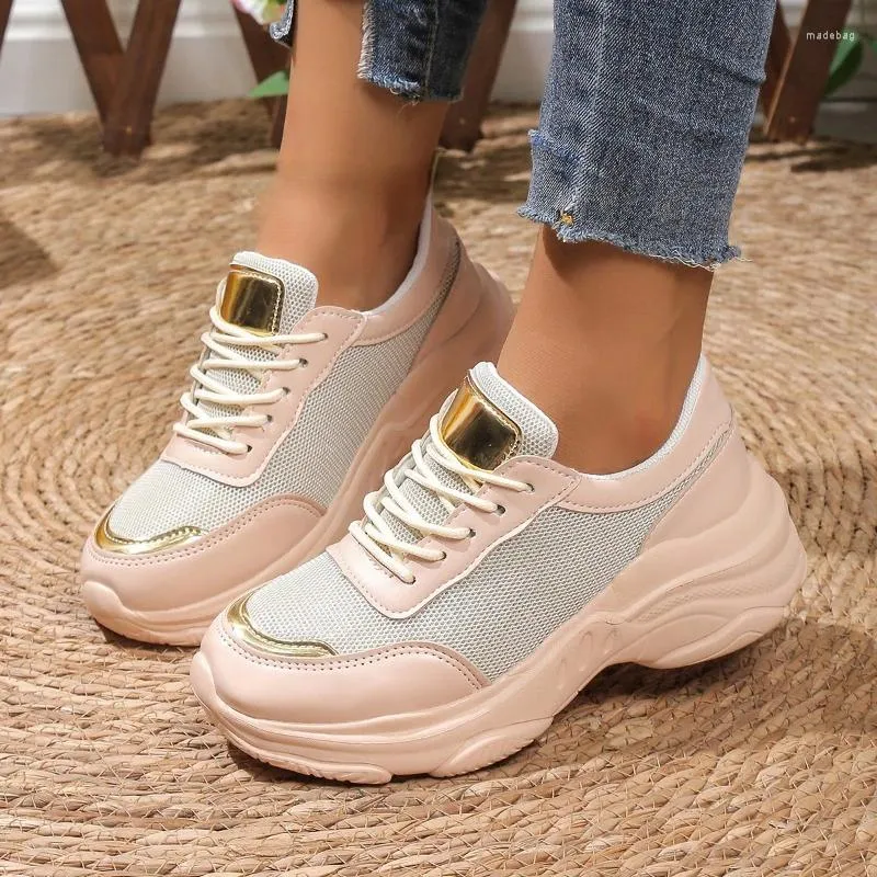 Casual Shoes 2024 Spring And Autumn Fashion Mesh Breathable Wedge Running Air Cushion Lace Women's Vulcanized