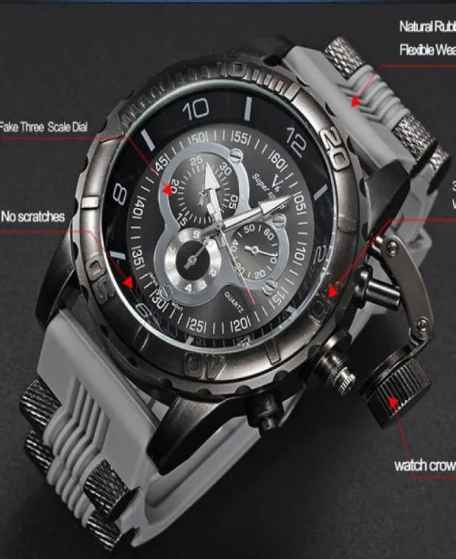 men watch 2023 V6 Super Speed Silicone Quartz 3D surface Male Hour Clock Analog Military Big Dial Sport Man Watch2670943