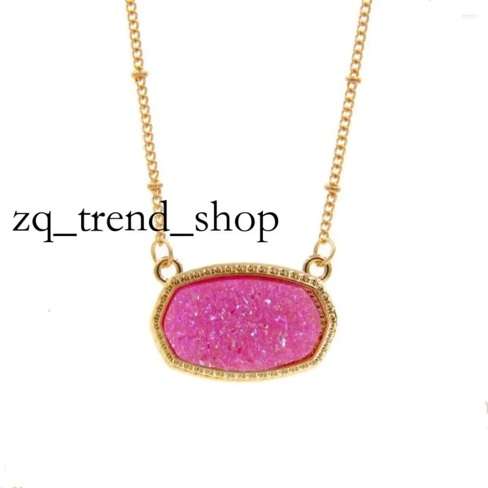 Pendant Necklaces Resin Oval Druzy Necklace Gold Color Chain Drusy Hexagon Style Luxury Designer Brand Fashion Jewelry for Women 376
