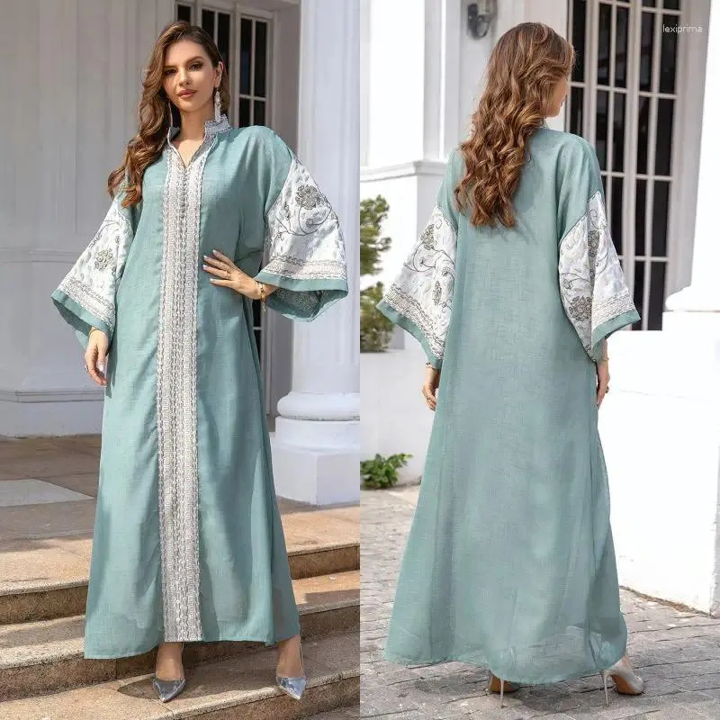 Ethnic Clothing Retro Style Women Long Dress Dubai Fashion Burqas Muslim Abaya Middle East Islamic Patchwork Arab Kaftan Party Gown