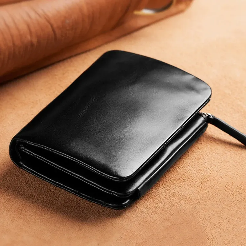 Wallets New Men's Wallet RFID Anti Theft Short Zipper Three Fold Business Card Holder Money Bag Purse Genuine Leather Wallet Male