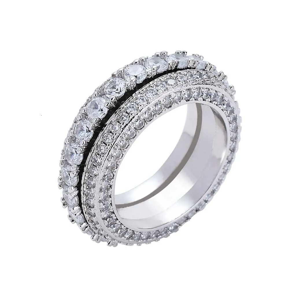 Hip Hop Men's and Women's Rings Five Row Diamond Swivel Ring Ring S925 Silver Jewelry Custom