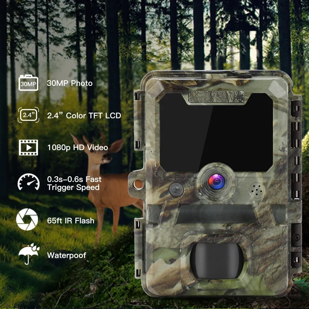 Kameras Boblov 1080p 30MP HD Hunting Trail Kamera Farm Home Scouting Nachtsicht Falle 0,3s Trigger Wildlife Camera Überwachung