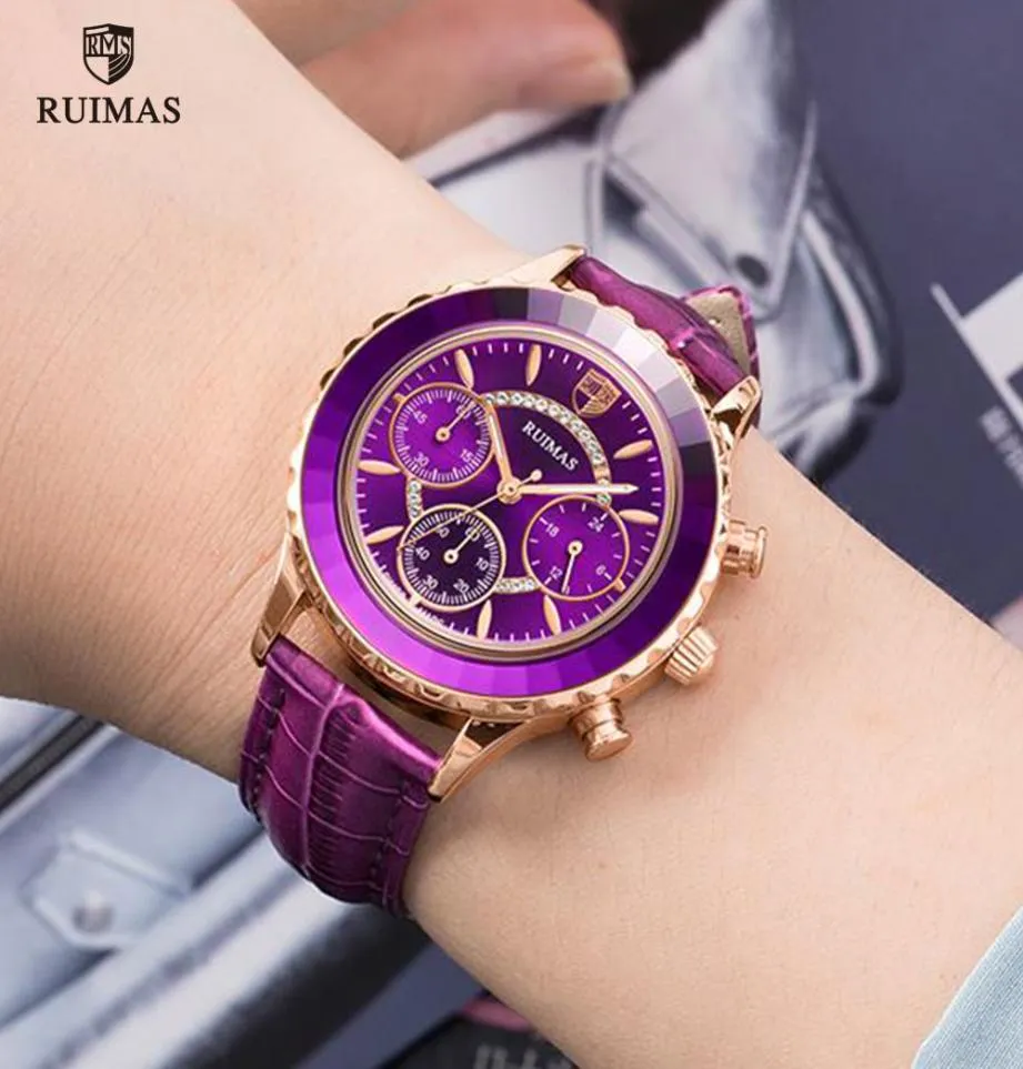 2020 Ruimas Colored Watches Frauen Luxus lila Leder Quarz Uhr Ladies Fashion Chronographen Außenwaffenbewegung Relogio Feminino 5925784128