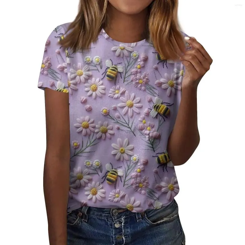 Camisa feminina t-shirt de manga curta-camisa de pescoço redonda elegante girassol floral shirt bate-shirt casualop raglan sleevedop juvenil