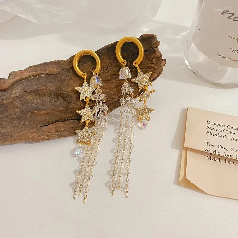 Dangle Ohrringe Temperament Gold Farbe Quastenketten langer Tropfen für Frauen Mode Zirkon Star Persönlichkeit Ohrring Party Schmuck