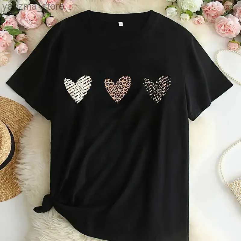 Women's T-Shirt Plus Size Heart Print T-Shirt Casual Crew Neck Short Slve T-Shirt Womens Plus Size Clothing Y240420EI6Q