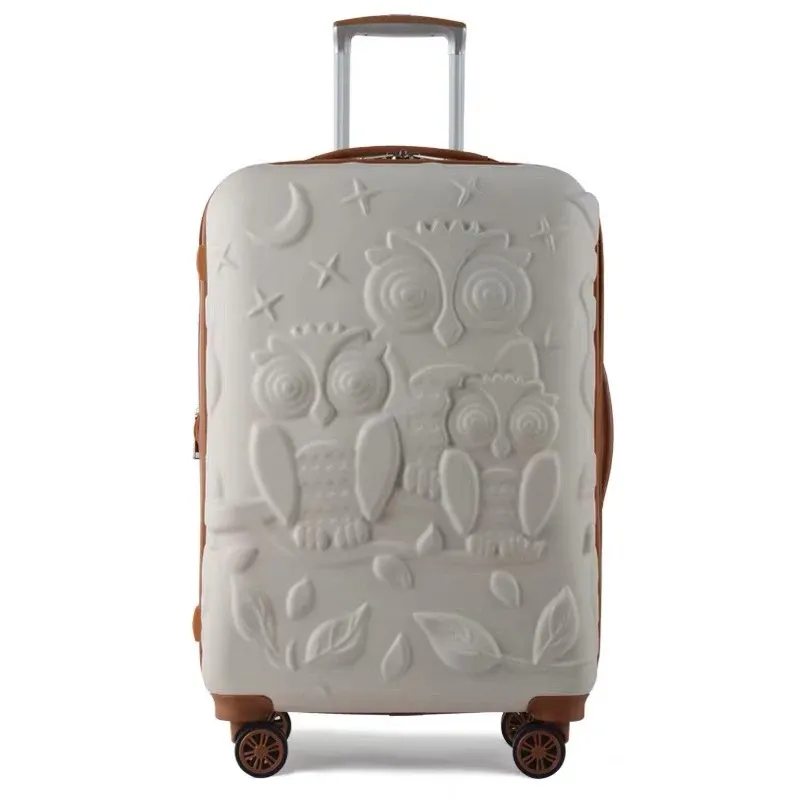 Luggage Men Owl bump print Rolling Luggage Spinner brand Women Trolley Suitcase Wheels mala 18 24 28 Carry On Travel Bag Hardside Trunk