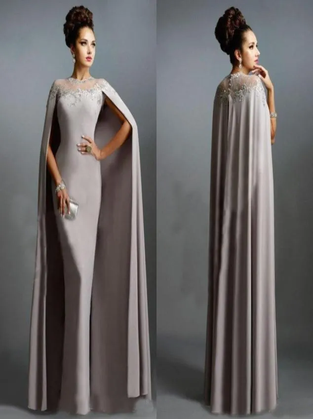 Modest Arabic Evening Dresses with Cape Long Formal Floor Length Illusion Lace Appliques Sheath Prom Pageant Gowns Custom Made1339624