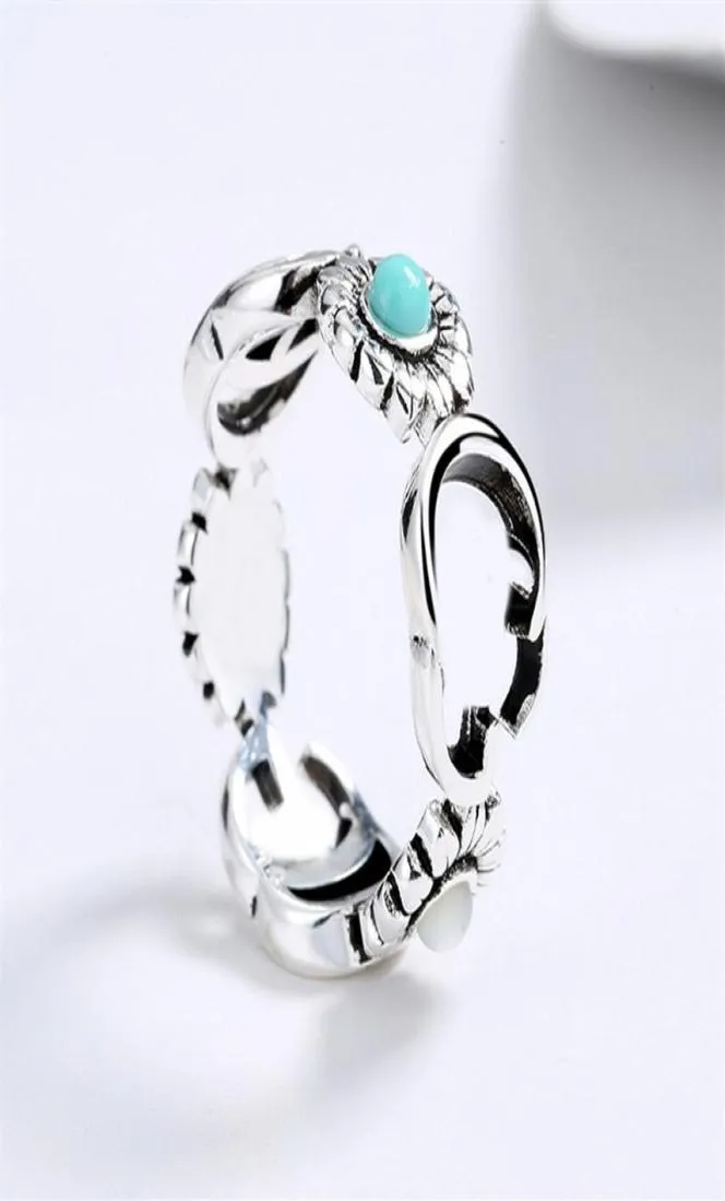 Women Girl Turquoise Ring Flower Letter Rings Gift for Love Girlfriend Fashion Jewelry Accessories8386611