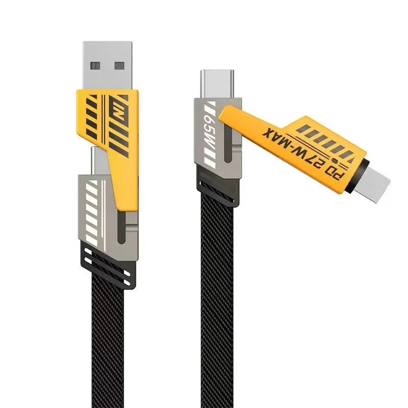 4 في 1 65 واط سلك كبل الشحن السريع لـ IP Android USB Type C Charger Cable Multi Port Multi USB Charging Line Line Charger with Box