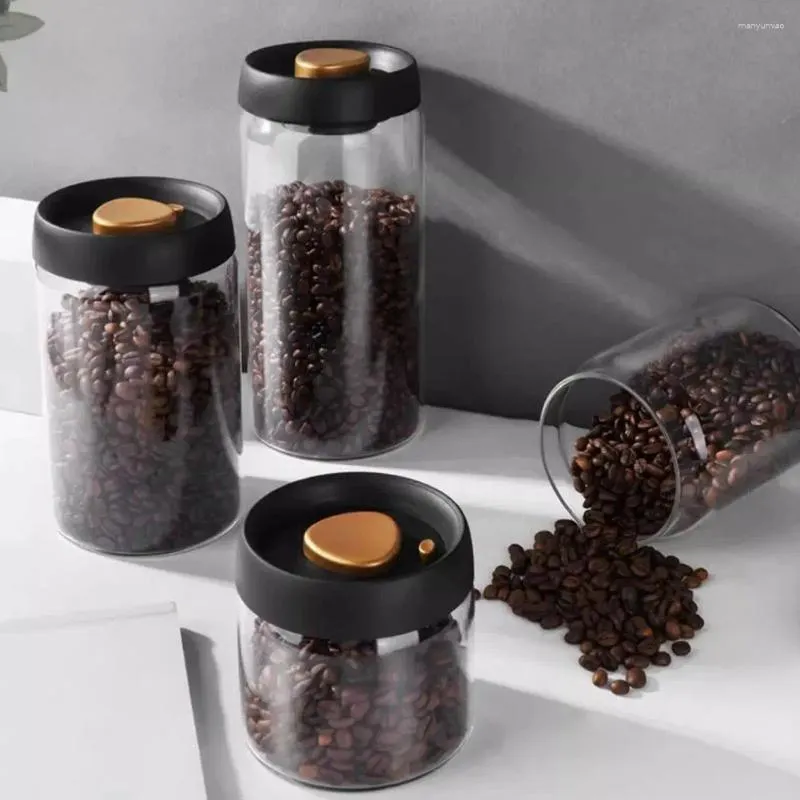 Storage Bottles 500/900/1200/1800ML Coffee Beans Vacuum Sealed Jar Plastic Lid Glass Wide Mouth Tank Food