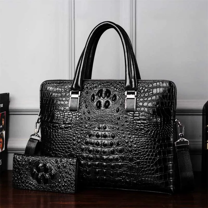 Багаж подлинный кожаный портфель крокодиловый портфель мужская сумочка с одной сумкой на плечо двойной молнию на молнии.