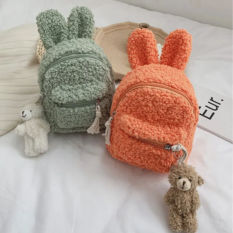 Bags Kids Toddler Plush Backpack Cute Bunny Ear Kindergarten School Bag Winter Warm Fleece Daypack Outdoor Travel Bag for Boys Girls