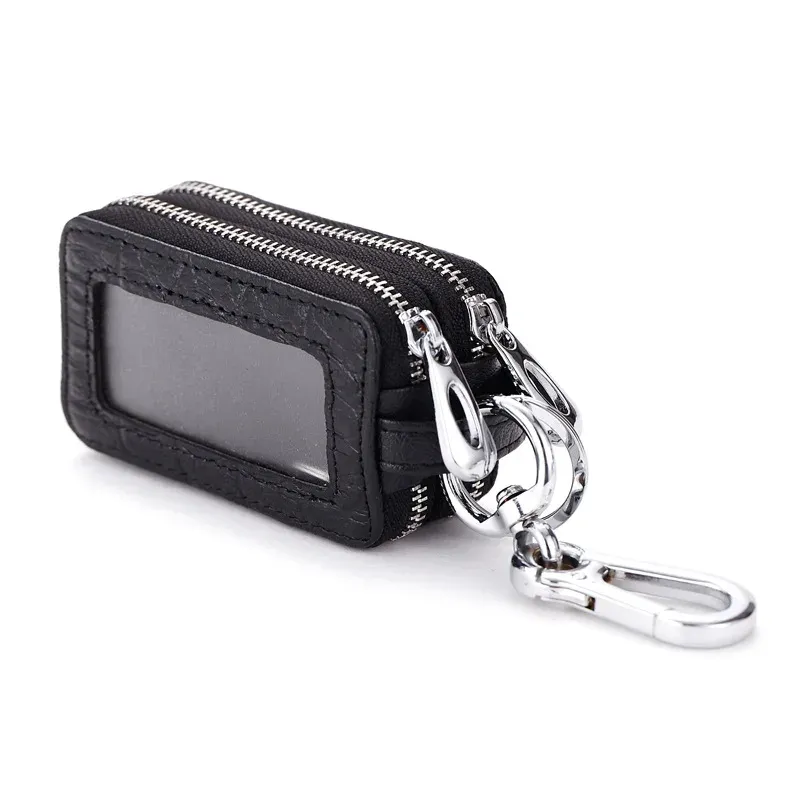Wallets Genuine Leather Men Key Wallet Double Zipper Car Key Bag Key Holder Key Case Large Capacity Keychain Bag Organizer Small Wallets
