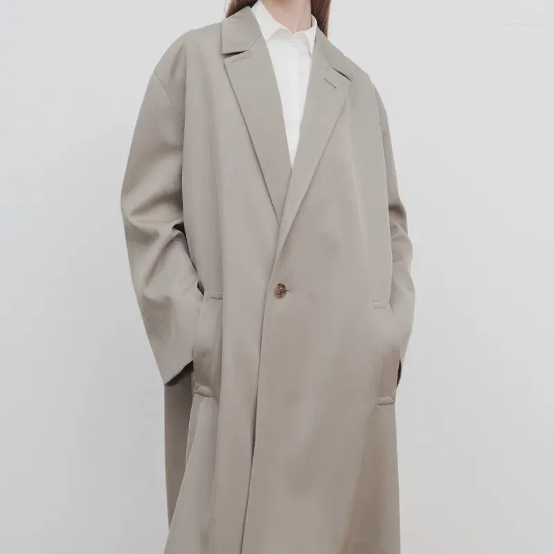Women's Trench Coats Spring Style Simple And Versatile Commuting Loose Wool Single Button Mid-Length Suit Jacket Windbreaker