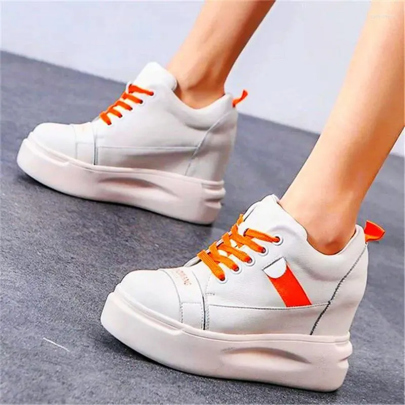 Chaussures décontractées Femmes Cow Leather Fashion Sneakers Chunky Plateforme coin High Heel Lace Up Round Toe Oxfords Boots Party