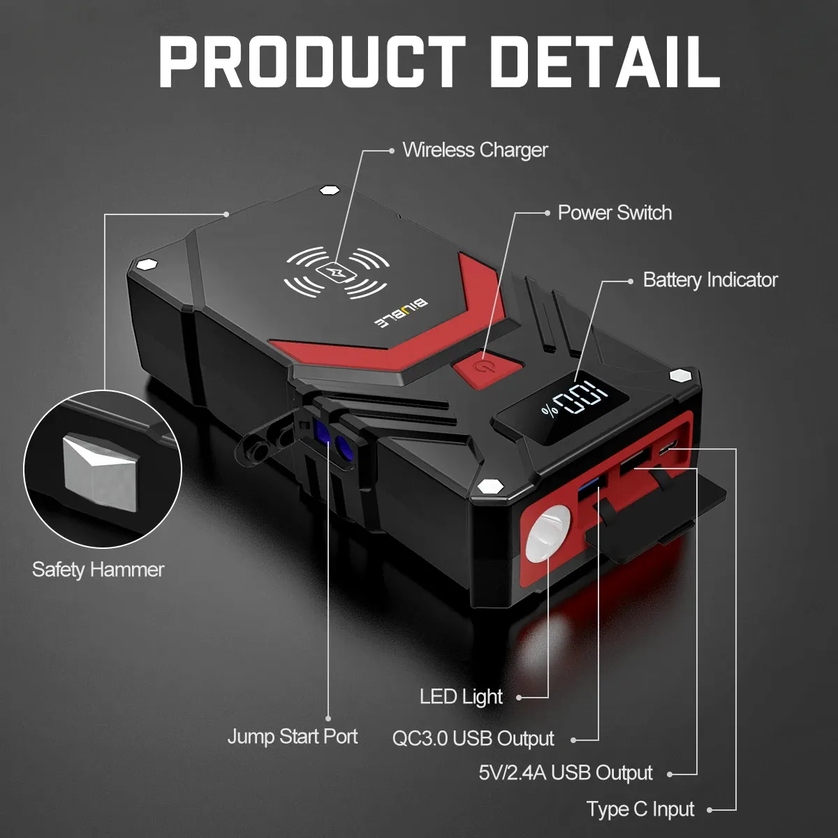 24000mAh Jump Starter Power Bank 2000A 12V Portable Car Battery Starter Emergency AUTO Booster Starting Device Jump Start