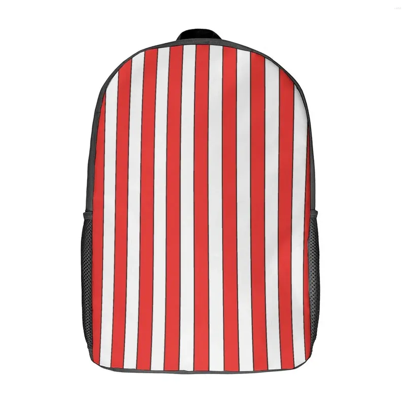 Sac à dos rouge noir blanc rayure verticale 17 pouces épaule vintage camps d'été drôles graphiques de champ snug durable