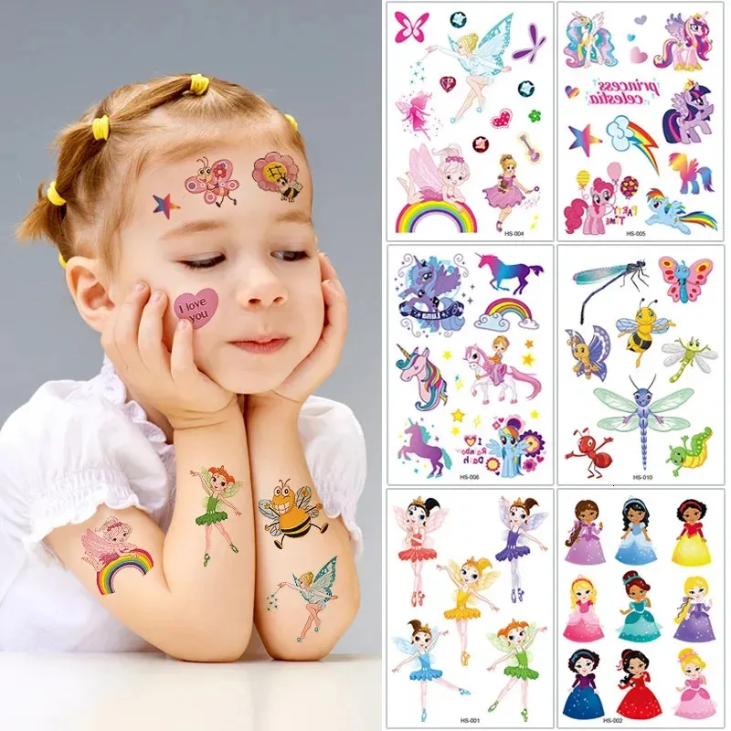 1PCS Glitter Cartoon Synicorn Syrenka Tymczasowe naklejki na tatuaż dzieci Wodoodporne tatoo Art Fake Tattoos Dekoracja 240418