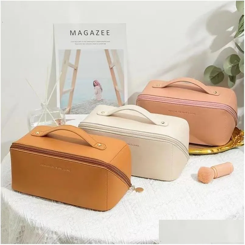 Cosmetic Bags Handle Large Capacity Travel Bag Waterproof Pu Leather Makeup Zipper Pouch For Women Girl Drop Delivery Health Beauty Ca Otxa8