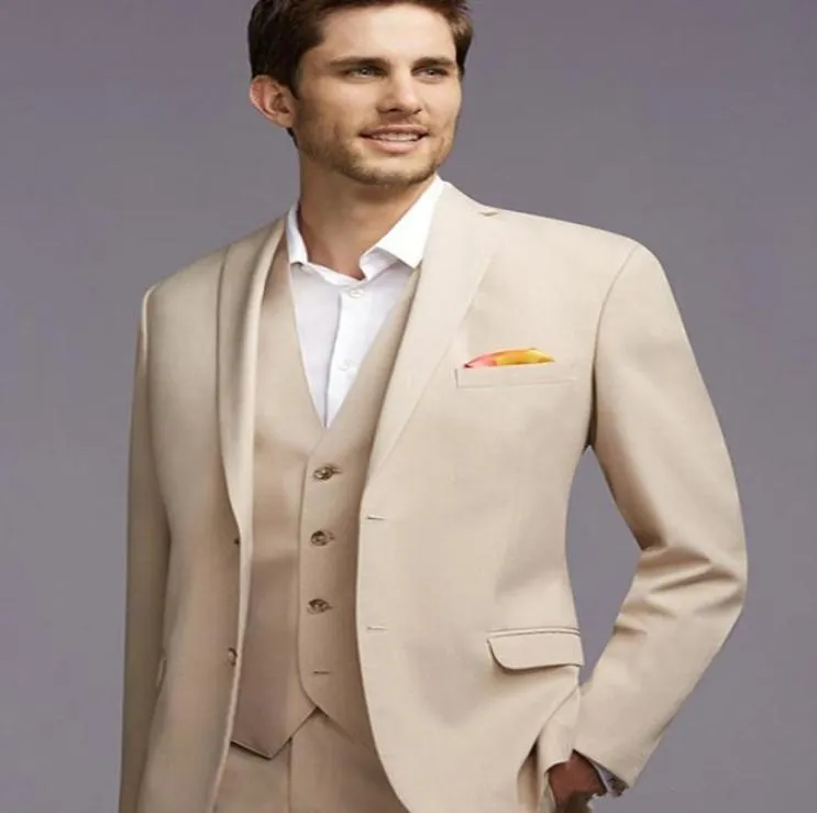 Hochqualität zwei Knopf Beige Bräutigam Smoking Notch Revers Groomsmen Man Suits Herren Hochzeitsanzüge Jackelpantsvorstellungen 4346084396