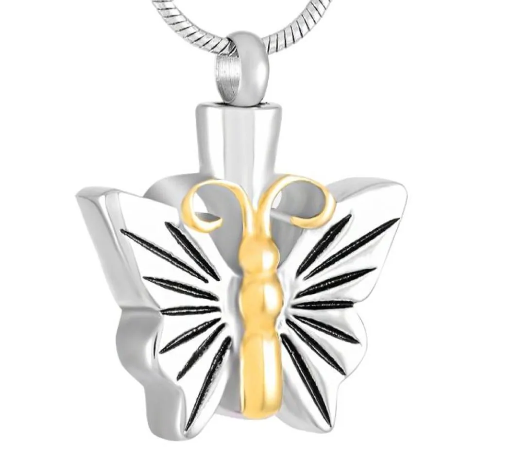 IJD9276 Edelstahl Schmetterling für Ashes Memorial Urne Mode Anhänger Halskette Einäscherung mit Kettenschmuck 8290243