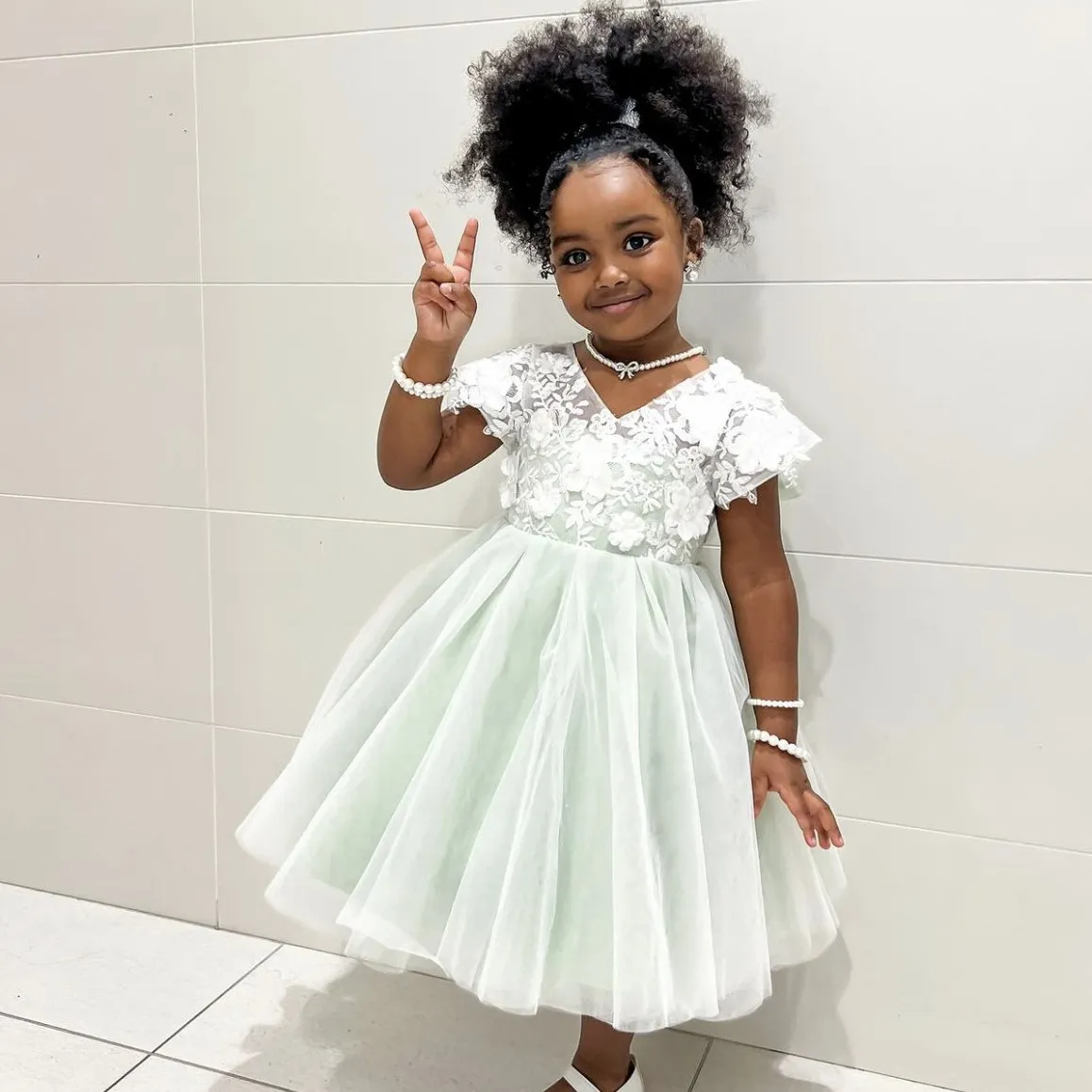 Mint Girls Chepeant Dresss Little Todler кружевные цветы дети A-Line Tea Tea Tea Flower Girl Платье для свадебного платья по случаю дня рождения